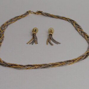 Korea Twisted Multicolor Chain Necklace and Matching Pierced Earrings